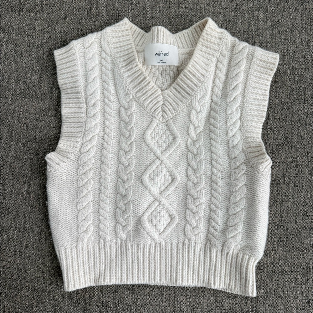Wilfred Cream Cable Knit V-Neck Sweater Vest